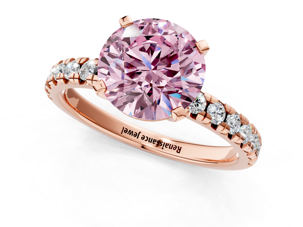 Rose gold Fancy Pink Round  Solitaire Pave Diamond Engagement Ring with Four-Prong Setting
