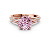 Rose gold Fancy Pink Round  Solitaire Pave Split Shank Engagement Ring with Six-Prong Setting
