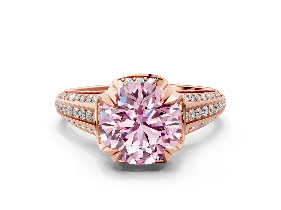 Rose gold Fancy Pink Round  Solitaire Pave Split Shank Ring with Four-Prong Setting_131