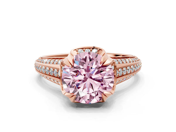Rose gold Fancy Pink Round  Solitaire Pave Split Shank Ring with Four-Prong Setting