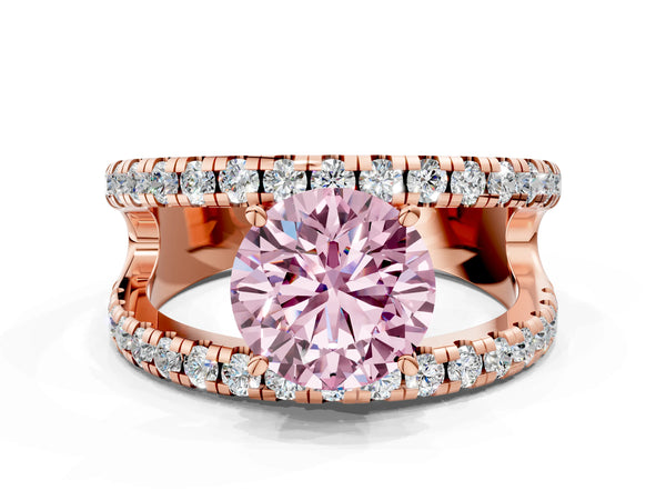 Rose gold Fancy Pink Round  Solitaire Split Shank Pave Diamond Ring