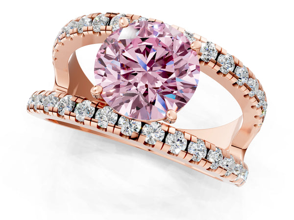 Rose gold Fancy Pink Round  Solitaire Split Shank Pave Diamond Ring