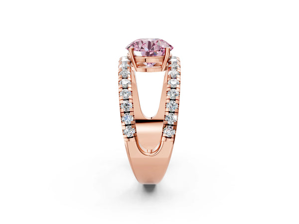 Rose gold Fancy Pink Round  Solitaire Split Shank Pave Diamond Ring