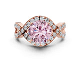 Rose gold Fancy Pink Round  Solitaire Twist Band Pavé Diamond Engagement Ring_97