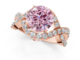 Rose gold Fancy Pink Round  Solitaire Twist Band Pavé Diamond Engagement Ring_98