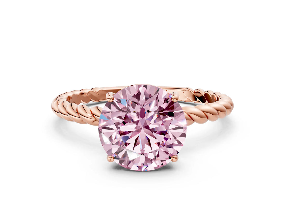 Rose gold Fancy Pink Round  Solitaire Twist Band Ring with Four-Prong Setting_12