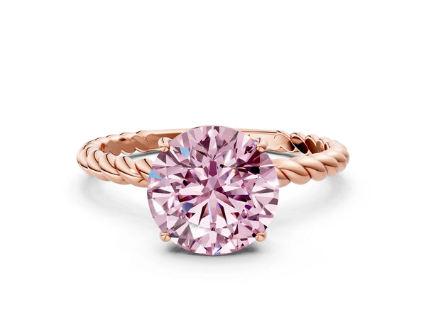 Rose gold Fancy Pink Round  Solitaire Twist Band Ring with Four-Prong Setting