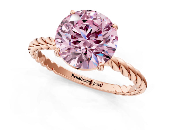 Rose gold Fancy Pink Round  Solitaire Twist Band Ring with Four-Prong Setting