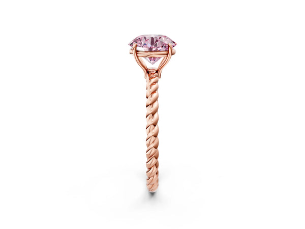 Rose gold Fancy Pink Round  Solitaire Twist Band Ring with Four-Prong Setting