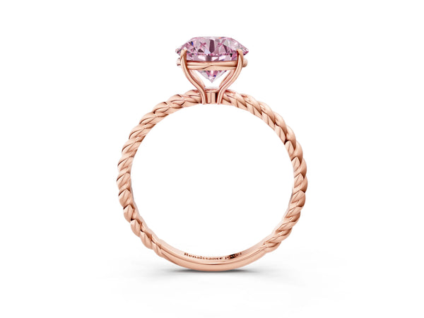 Rose gold Fancy Pink Round  Solitaire Twist Band Ring with Four-Prong Setting
