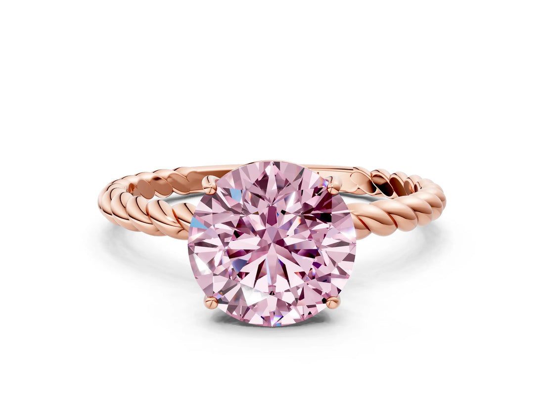 Rose gold Fancy Pink Round  Solitaire Twist Band Ring with Four-Prong Setting_66