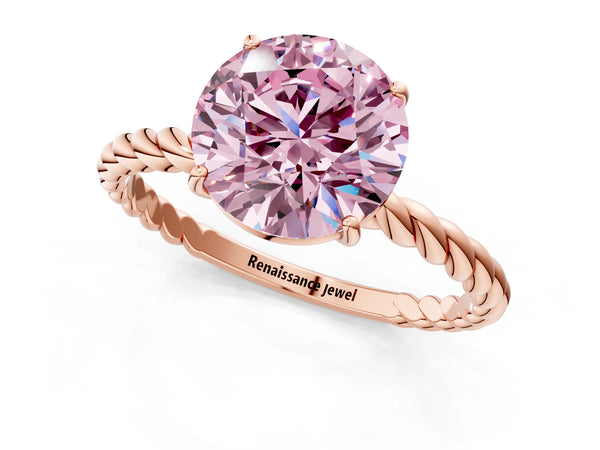 Rose gold Fancy Pink Round  Solitaire Twist Band Ring with Four-Prong Setting