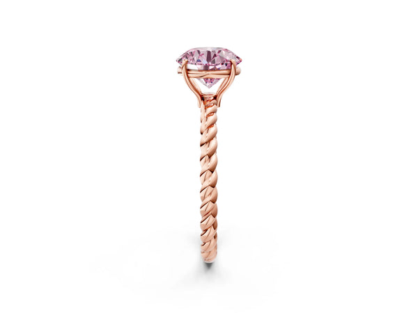 Rose gold Fancy Pink Round  Solitaire Twist Band Ring with Four-Prong Setting
