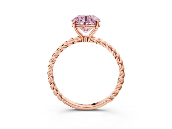 Rose gold Fancy Pink Round  Solitaire Twist Band Ring with Four-Prong Setting