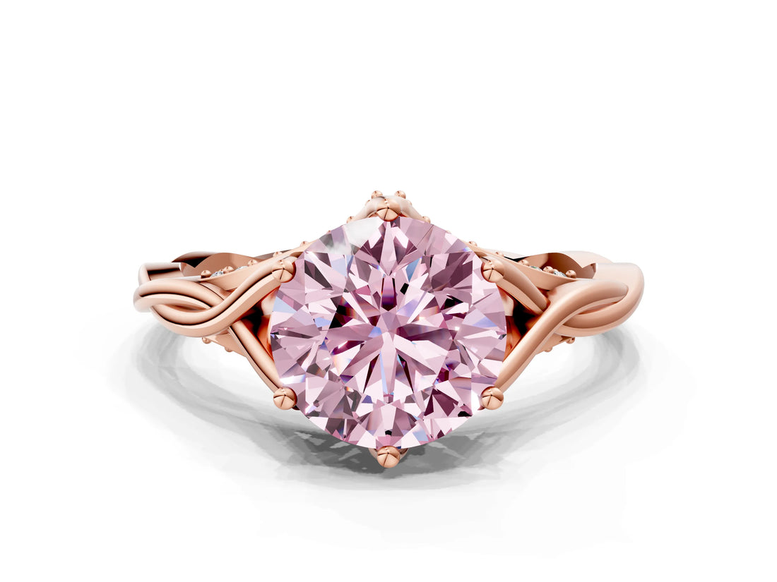 Rose gold Fancy Pink Round  Solitaire Twist Band Six-Prong Setting 1