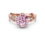 Rose gold Fancy Pink Round  Solitaire Twist Band with Leaf Prong Setting 1