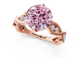 Rose gold Fancy Pink Round  Solitaire Twist Band with Leaf Prong Setting 2