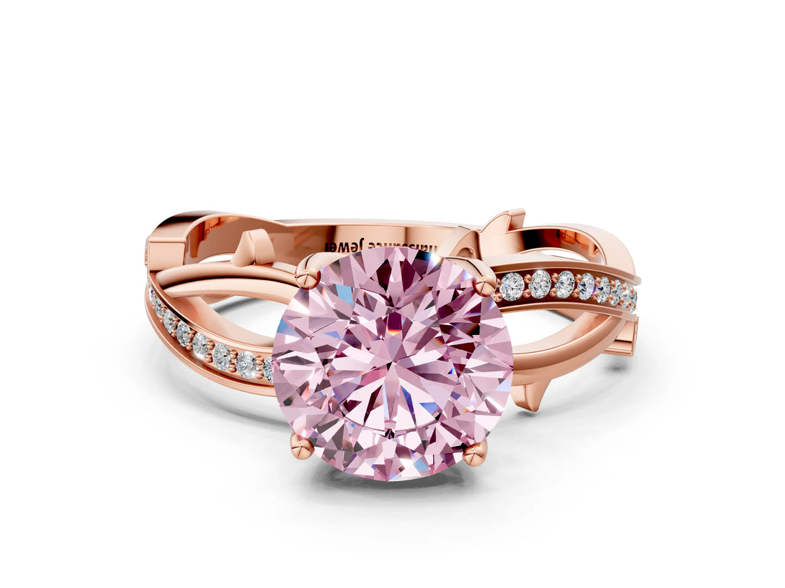 Rose gold Fancy Pink Round  Solitaire Twist Band with Pavé Accents and Four-Prong Setting_20
