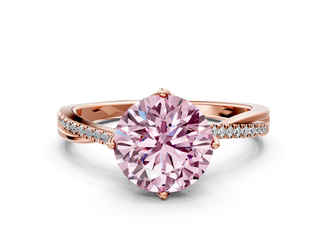 Rose gold Fancy Pink Round  Solitaire Twist Band with Pavé Diamonds and Four-Prong Setting_47