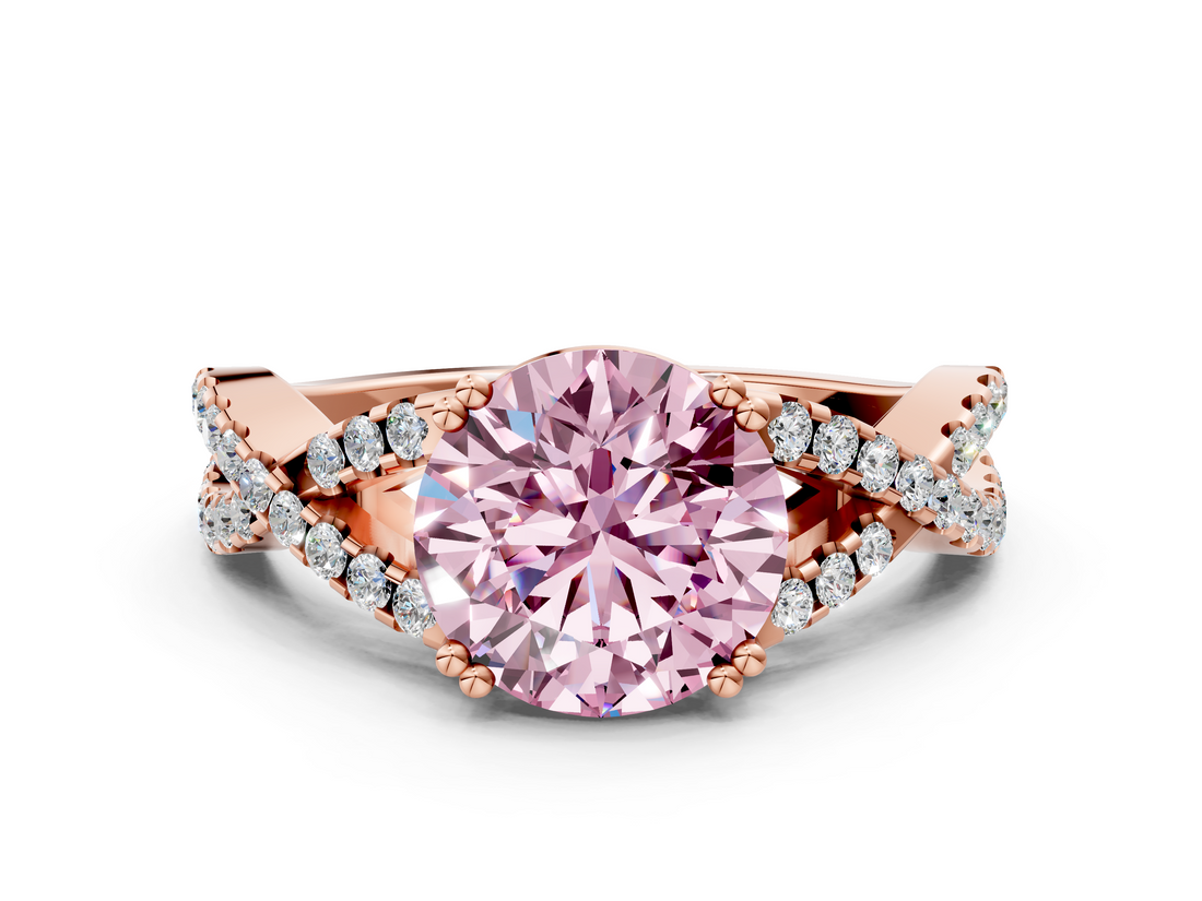 Rose gold Fancy Pink Round  Solitaire Twist Band with Pavé Setting and Four-Prong Setting