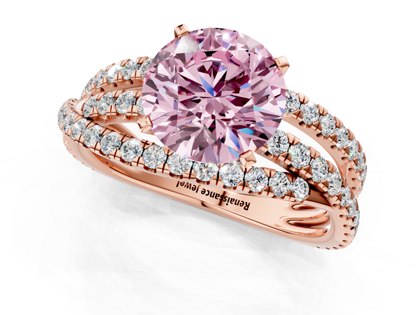 Rose gold Fancy Pink Round  Solitaire Twist Band with Pavé Setting and Four-Prong Setting