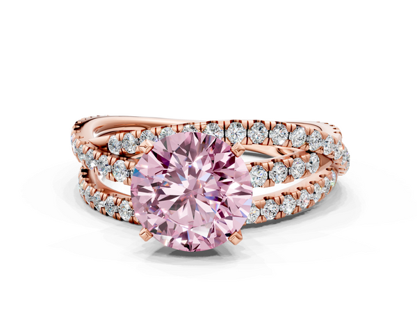 Rose gold Fancy Pink Round  Solitaire Twist Band with Pavé Setting and Four-Prong Setting