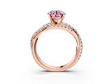Rose gold Fancy Pink Round  Solitaire Twist Band with Pavé Setting and Four-Prong Setting_3