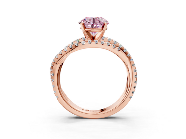 Rose gold Fancy Pink Round  Solitaire Twist Band with Pavé Setting and Four-Prong Setting