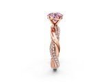 Rose gold Fancy Pink Round  Solitaire Twist Band with Pave Prong Setting_2