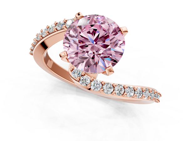 Rose gold Fancy Pink Round  Solitaire Twist Band with Pave Set Diamonds and Four-Prong Setting