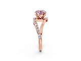 Rose gold Fancy Pink Round  Solitaire Twist Band with Pave Set Diamonds and Four-Prong Setting_2