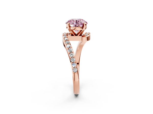 Rose gold Fancy Pink Round  Solitaire Twist Band with Pave Set Diamonds and Four-Prong Setting