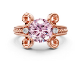 Rose gold Fancy Pink Round  Solitaire Twisted Band Scroll Prong Ring_3