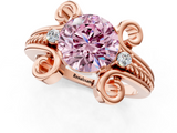 Rose gold Fancy Pink Round  Solitaire Twisted Band Scroll Prong Ring_4