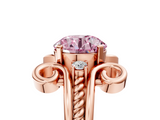 Rose gold Fancy Pink Round  Solitaire Twisted Band Scroll Prong Ring_8