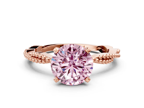 Rose gold Fancy Pink Round  Solitaire Twisted Band with Bead Prong Setting