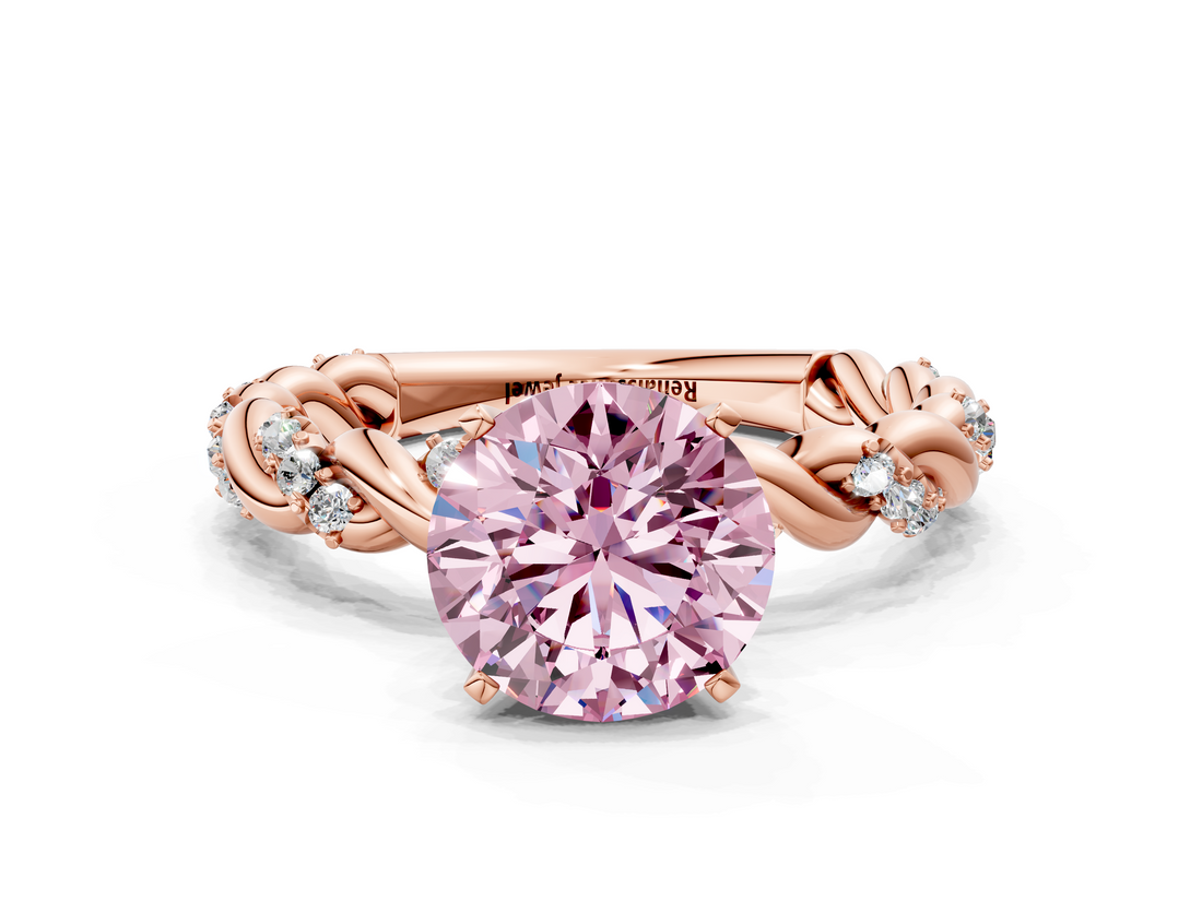 Rose gold Fancy Pink Round  Solitaire Twisted Band with Pavé Accents and Four-Prong Setting