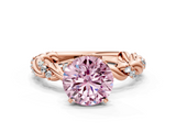 Rose gold Fancy Pink Round  Solitaire Twisted Band with Pavé Accents and Four-Prong Setting