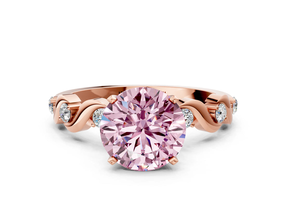 Rose gold Fancy Pink Round  Solitaire Twisted Band with Prong Setting 1