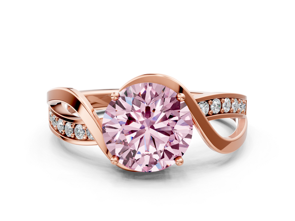 Rose gold Fancy Pink Round  Solitaire Twisted Band with Prong Setting
