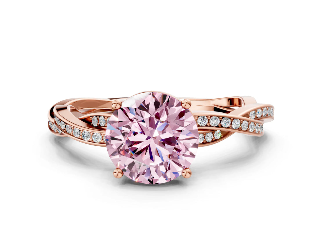 Rose gold Fancy Pink Round  Solitaire Twisted Pave Diamond Ring with Four-Prong Setting_101