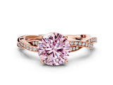 Rose gold Fancy Pink Round  Solitaire Twisted Pave Diamond Ring with Four-Prong Setting_101