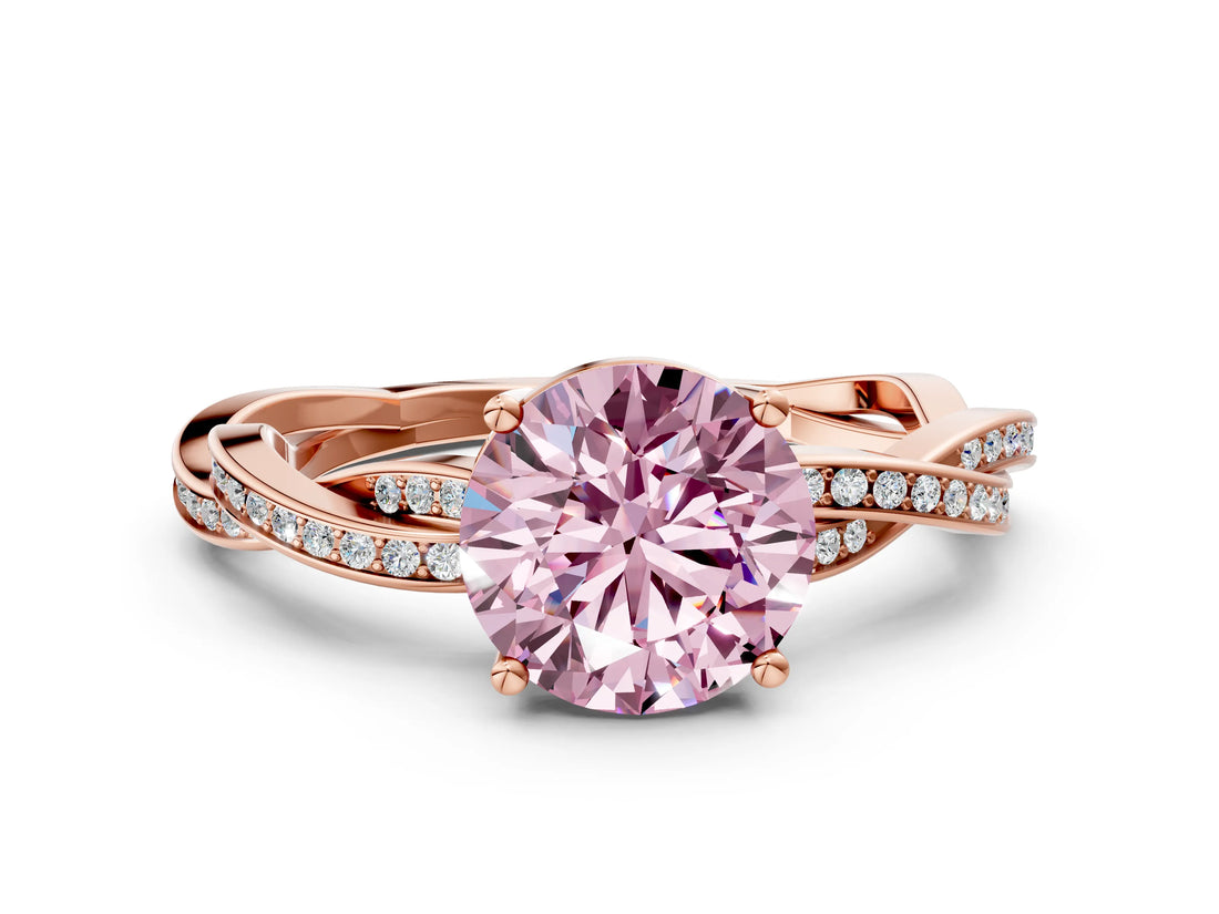Rose gold Fancy Pink Round  Solitaire Twisted Pave Diamond Ring with Four-Prong Setting_12