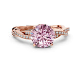 Rose gold Fancy Pink Round  Solitaire Twisted Pave Diamond Ring with Four-Prong Setting_12