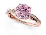 Rose gold Fancy Pink Round  Solitaire Twisted Pave Diamond Ring with Four-Prong Setting_13