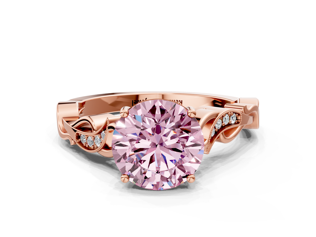 Rose gold Fancy Pink Round  Solitaire Vine Band with Milgrain Prong Setting_3
