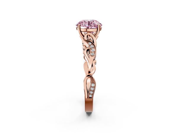 Rose gold Fancy Pink Round  Solitaire Vine Band with Milgrain Prong Setting