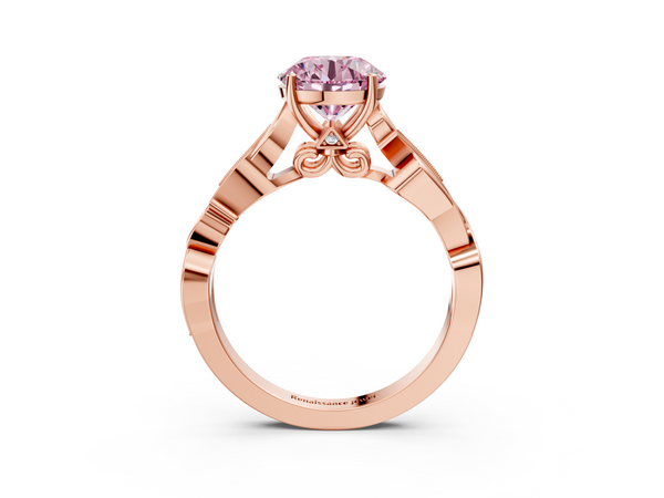 Rose gold Fancy Pink Round  Solitaire Vine Band with Milgrain Prong Setting
