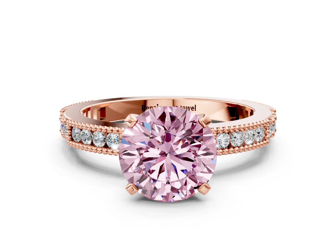 Rose gold Fancy Pink Round  Solitaire with Pavé Band and Four-Prong Setting_29