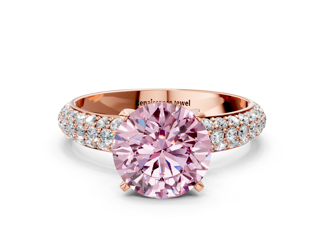 Rose gold Fancy Pink Round  Solitaire with Pave Band and Four-Prong Setting_3